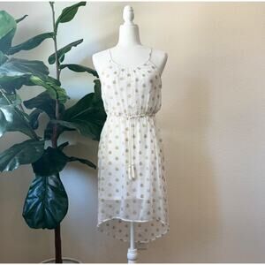 Small Lucky Brand White & Gold Ethnic Print Flowy Dress